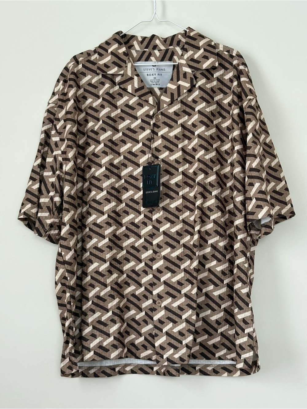 Steve’s Jeans Boxy Fit Geometric Print Button Down Shirt 3X NWT